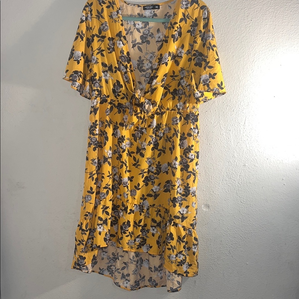 SHEIN Floral High Low Dress in Yellow and Blue
